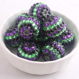 Perline Kwoi vita 20mm nero/viola/lime striscia di colore grosso resina strass perline palla per gioielli per bambini