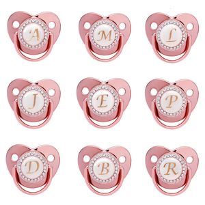 Baby Teethers Toys Name Inledande bokstäver Pacifier Born Baby Girls BLING ROSE GOLD SILICONE PACIFIERS BPA GRATIS TODDLER SPARN DUMMY NIPPLE 230606