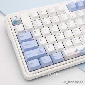 Клавиатуры Клавиатуры Ключи Cherry Profile Keycap Ocean Wave Для переключателя клавиатуры Сублимационные сине-белые колпачки для клавиш