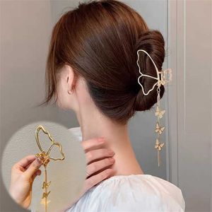 Hårklämmor Barrettes Hollow Out Butterfly Metal Claw Pearl Tassel Hairpins For Women Girl Vintage Geometric Clip Smycken Tillbehör Z0607