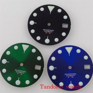 Kit di strumenti di riparazione 29mm Nero Verde Blu Sterile Sunburst Orologio Quadrante Verde Luminoso Fit Corona a 3 4 0'clock Parti per NH35A324U