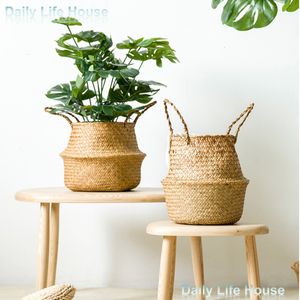 Planters Pots 22-38cm Hanging Garden Planter Rattan Flower Pot Home Bathroom Dirty Laundry Hamper Storage Basket Seagrass Wickerwork Basket 230606