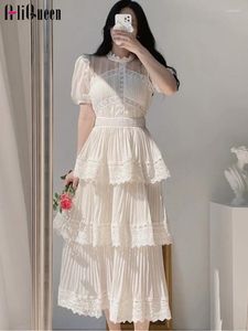 Casual Dresses Self Portrait Summer Women Vintage Puff Short Sleeve Lace Dress Elegant Cascading Layers Ball Gown Maxi Party Vestidos