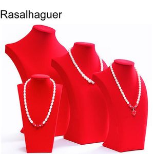 Smycken lådor lyxiga röda flanell smycken modell byst visa utställare 4 storlekar alternativ display halsband hängen mannequin smycken stativ arrangör 230606