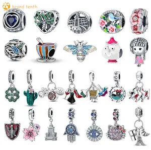 925 Sterling Silber für Pandora-Charms, authentische Perlenfarbe, Kaktus-Anhänger, Elefanten-Nasen-Topf-Charms