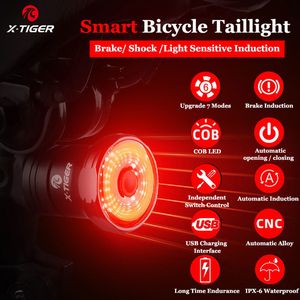 バイクライトxタイガーリアライトIPX6ウォータープルーフLED充電自転車スマートオートブレーキセンシングアクセサリーTaillight 230607