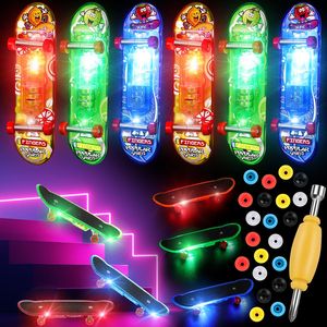 Novelty Games 36PC Led Mini Finger Skateboards Light Up Mini Toys Set LED Fingerboard Skateboard with Interchangeable Wheels and Screwdriver 230606