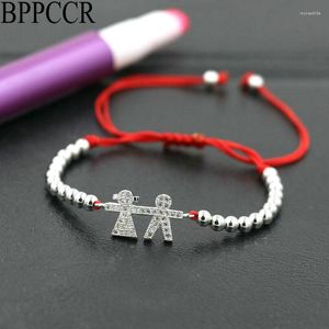 Charm Bracelets BPPCCR Cute Girls and Boys Trança de Aço Inoxidável Micro Pave CZ 4mm Contas de Cobre Corda Vermelha Pulseira de Fios