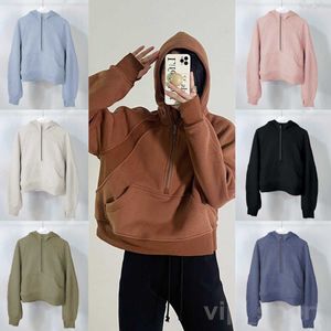 Lu Align Lu Scuba Long Yoga Woman Athletic Hoody Outdoor Pullover Hoodie Half Zip Bodybuilding Hooded Sport Sweatshirts flicka överdimensionerad jogging