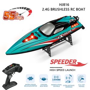 Electric RC Boats HJ816 Brushless RC Boat 2.4GHz 55KM H Professional Remote Control High Speed Racing Model Speedboat VS WLtoys WL916 Toys 230607