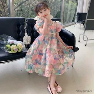 Abiti da ragazza Summer Girls Flower Princess Dress con Big Bow Kids Cute manica corta per abbigliamento bambini R230607