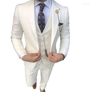 Men's Suits Ivory Slim Fit Men For Wedding 3 Pieces Male Jacket Vest With Pants Peaked Lapel Groom Costume Ropa Para Hombre