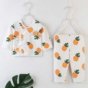 Kleidung Unterwäsche aus reiner Baumwolle, dünner Sommer-, Frühlings- und Herbst-Split-Body, Baby-Monkanzug, zweiteiliges Set, Neugeborene