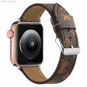 Moda L Çiçek Tasarımcı Kayışları Apple Watch Band 41mm 42mm 40mm 44mm İzle 7 6 Bantlar PU Deri kayış bilezik mektubu Basılı Saat Bandı L81201