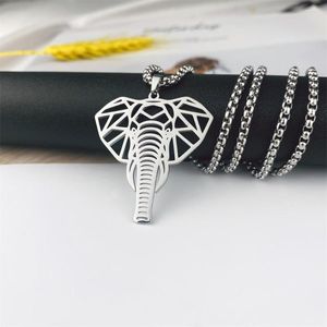 Catene Collana con elefante in acciaio inossidabile per donna Uomo Fashion Animal Hollow Geometric Pendant Box Chain Jewelry