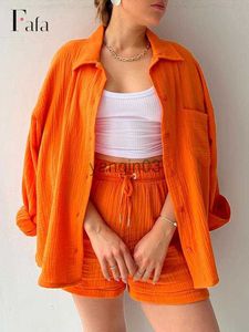 Zweiteilige Damen-Hosen, übergroße Hemd-Shorts, zweiteilige Sets, Damen-Frühlings-Baumwoll-Tops mit lockeren Shorts mit hoher Taille, Anzug, 2023, modische Streetwear-Outfits, J230607