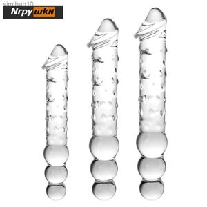 Sex Adult Toys Grande cristallo trasparente Immitate Glass Penis Dildo con 3 grandi perline Masturbazione femminile G-spot Plug anale L230518