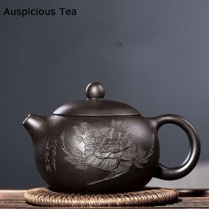 Teaware 150ml Yixing Purple Clay Teapots Carved Peony Xishi Tea Pot Ball Hole Filter Kettle Handmade Zisha Tea Set Exquisite Gifts