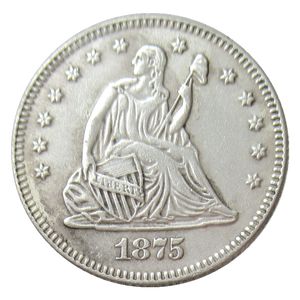 US 1875 P / CC / S seduto Liberty Quater Dollar Copia moneta placcata argento