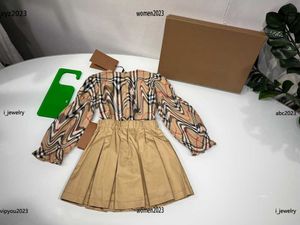 luxury Tracksuits Girl skirt set KIds Clothes Child Sets 2pcs Round neck long sleeve shirt and khaki pleated skirt #Multiple product