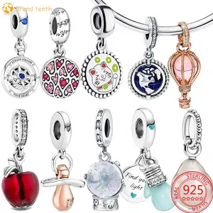 925 Sterling Silber für Pandora-Charms, authentische Perlenarmbänder, Perlen, Globus-Engel, Nachtlicht, Glühbirne, Baby-Schnuller