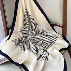 Sarongs White Silk Scarves for Women Luxury Brand Fashion Designer Head Scarf 7070cm Bandana Cheveux Hair Band Foulard Neckerchief 230605