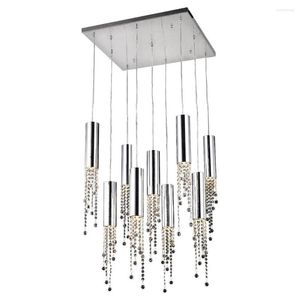 Lustres Teto de cristal cromado Lustre Led Lustre Longo Loft Pingente Escada Sala de Jantar Corredor Lobby Cozinha Ilha Iluminação Interna