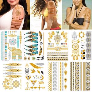 Bracelets 100 Sheets Wholesales Girl Body Art Gold Metallic Temporary Tattoo Sticker Sleeve Chain Bracelet Fake Waterproof Jewelry Women
