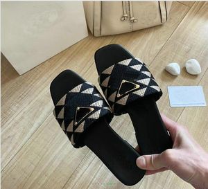 Hausschuhe Sandalen Slides Sliders Für Frauen Pantoletten Flache Slide Hellbraun Beige Spitze Schriftzug Stoff Leinwand Frau Slipper Slider Sandale TY54-JUY