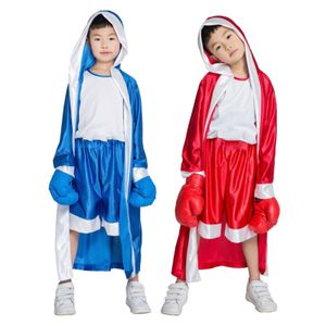 Boxing Robes Kids Loose Muay Thai Taekwondo Boxing Robe Long Sleeve Stage Show Kickboxing Gown Boxing Competition Training Boxer Costume 230606