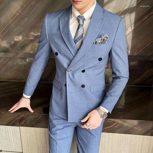 Męskie garnitury butikowe trzyczęściowe garnitur dla męskiej firmy: szczupła podwójna kamizelka kurtki i spodnie do swobodnego/formalnego sosu