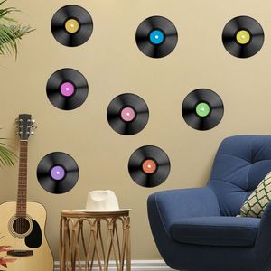 Väggklistermärken 8st Vinyl Record Wall Stickers Färgglada vintage -poster för festdisplayer Labels Bulletin Board Decorations Retro Room Decor 230606