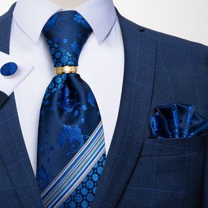 Halsband Mäns slipshandduk Cuffink Slips Set Jacquard Woven Silk Blue Wedding Formal Business Party Slips Ring Set Dibangu 230607