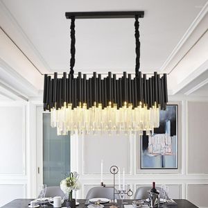 Chandeliers Modern Simple LED Chandelier K9 Crystal For Kitchen Dining Room Lamp Home Decor Luxury Rectangle Table Bar Suspension Light