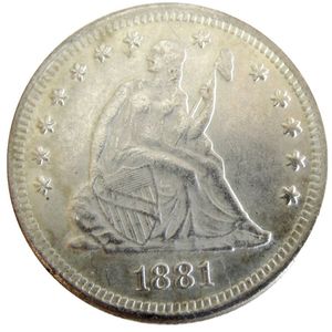 US 1881 Seduta Liberty Quater Dollar Moneta copia placcata argento