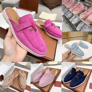 Designer Summer Walk Loafers LP Women Flat Shoes Coffee Suede Loafers Brand Beach Slipper Womens Fashion Flat Shoes Slippers Genuine Leather Sandals Women Slides