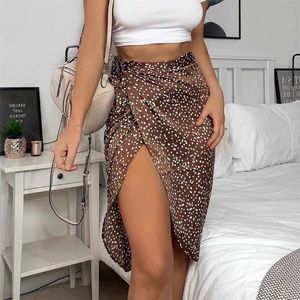 Skirts Women Lady Bandage Wraps Summer High waist Party Casual Tie up Dots Printing Asymmetric Skirt street Clothes 230607