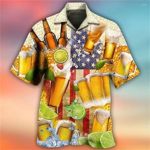 Men's Casual Shirts Hawaiian Shirt 3d Print Beer Short-sleeved Cuban Beach Wear Tshirt Top Party Vintage Style Women Men's Y2K Clothing