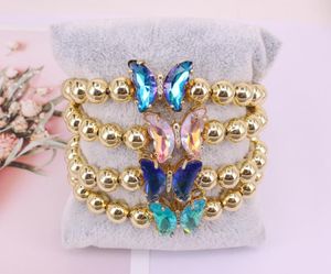 Charm Bracelets - 5pcs 8mm Beads Gold Plated Mixed Color 15x19mm Butterfly Glass Bead Adjustable Bracelet Jewelry Findings