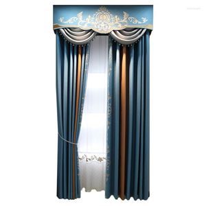 Curtain 2023 High-end Simple European-style Blue Stitching Curtains Living Room Floor-to-ceiling Window Shading Customization