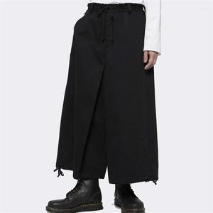 Men's Pants Men's Wide Leg Spring And Autumn Black Simple Casual Solid Color Large Size Nine Points