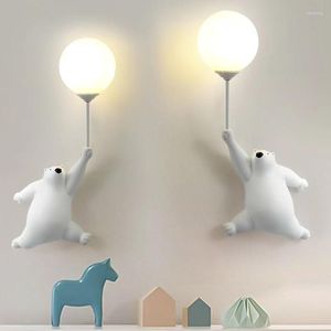 Lampada da parete Orso bianco creativo con luna 3D per camera da letto Comodino Ragazzi Ragazze Bambini Camera dei bambini Decorazioni per la casa Illuminazione G9 Luce