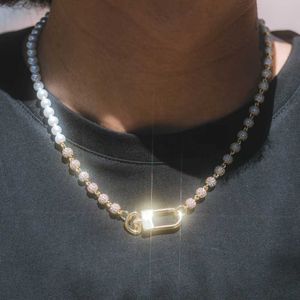 Corrente de rosário de laboratório de prata esterlina 925 banhada a ouro 18k com diamante pérola moissanita hip hop