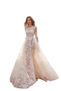 Naviblue Dolly New Beach Wedding Dresses Scoop Neck Lace Apprequed Leng Sleeve Country Wedding Dress Plus Size Vestido de Novia