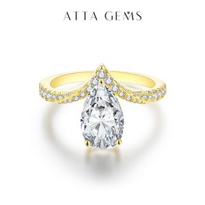 Wedding Rings ATTAGEMS Ring D Color 3.0ct Excellent Cut Pear Shape 7 11mm 18K Real Gold Engagement For Women Fine Jewelry 230607