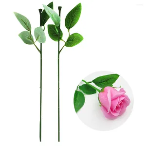 Decorative Flowers 30pcs Rose Flower Stem Green Floral With Leaves Artificial Bouquets Wire For DIY Crafts And