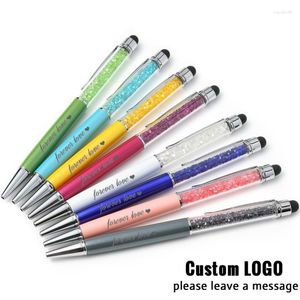 30Pcs Metallic Crystal Pens Free Custom Logo Pen Handwriting Capacitance Diamond Touch Screen Metal Ball Point Office Supply