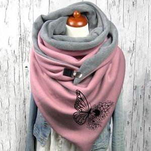 Scarves Fashion Butterfly Winter Button Shawls Wraps Women Casual Foulard Femme Thick Warm Velvet Scarf