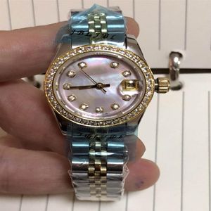 Kadın yüksek kaliteli tarih izle kol saati mekanik otomatik hareket paslanmaz çelik bant saatleri 36mm hardleks cam elmaslar be269r