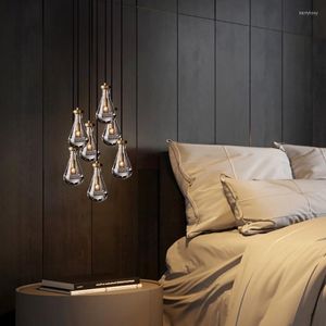 Lampadari LED Art Lampadario Lampada a sospensione Luce Rame moderno Lusso di fascia alta Sala da pranzo in cristallo Appeso Camera da letto Comodino Apparecchio da ristorante